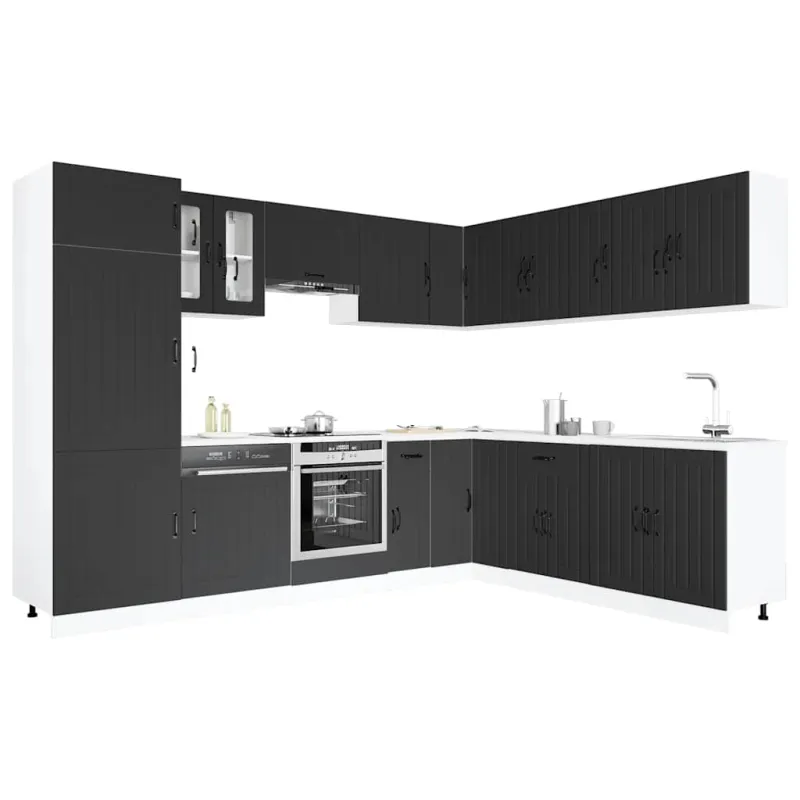 Virtuvinių spintelių komplektas, 14 dalių, Lucca, juoda
