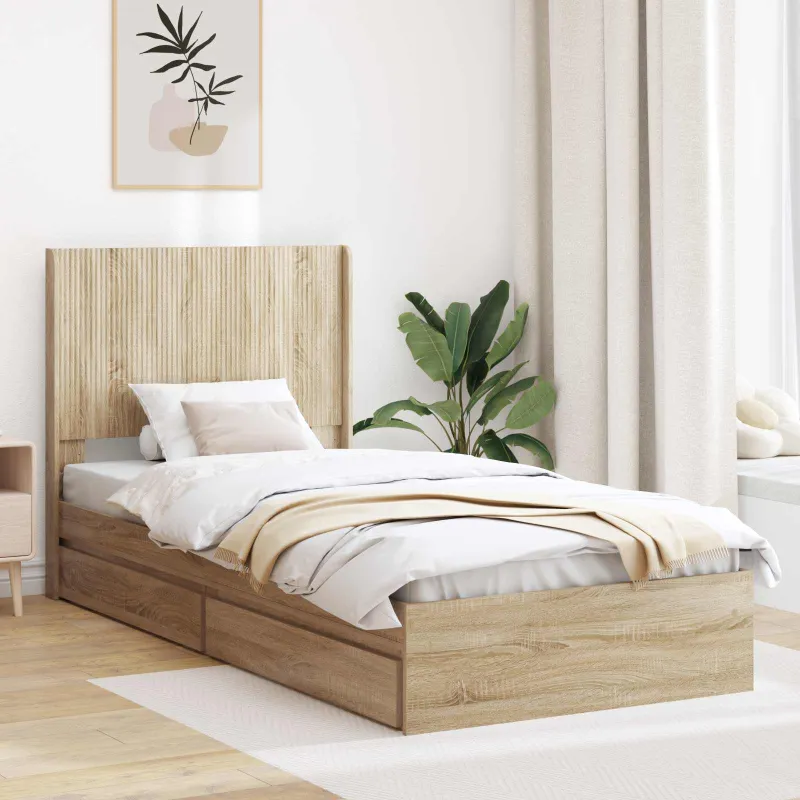 Lovos rėmas su saugojimu ir nugara Sonoma ąžuolas 100 x 200 cm