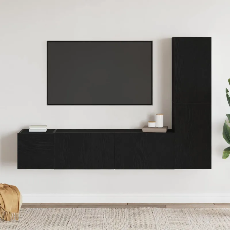TV spintelių komplektas 4 pcs Juodas ąžuolas Apdirbta mediena
