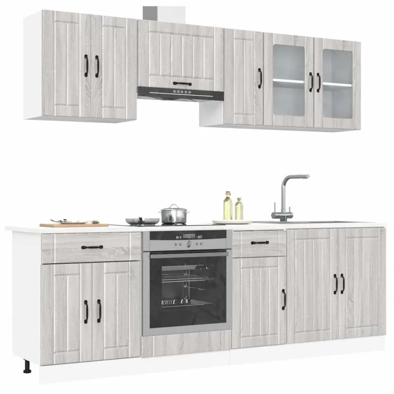 Virtuvinių spintelių komplektas, 8 dalių, Kalmar, pilka