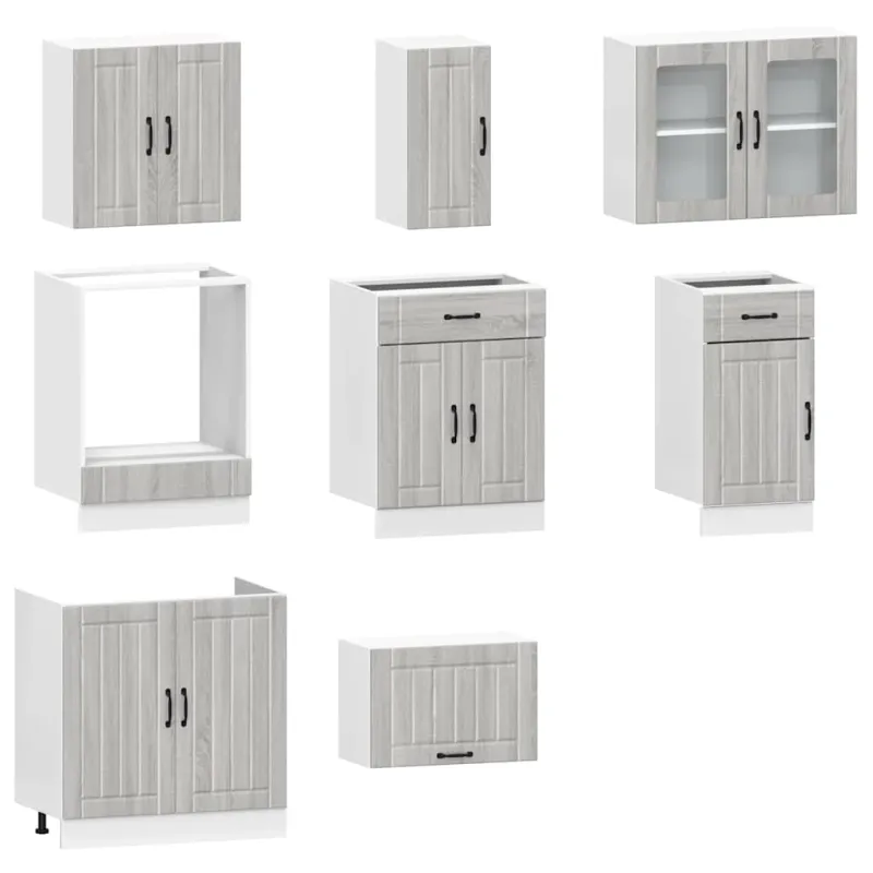 Virtuvinių spintelių komplektas, 8 dalių, Kalmar, pilka