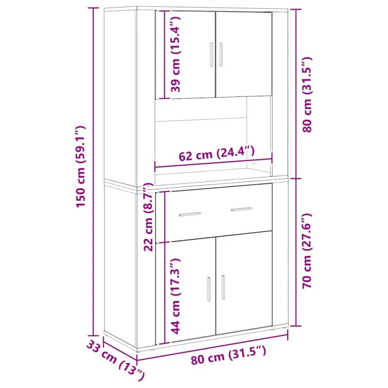 Highboardas artisano ąžuolo 80 x 33 x 150 cm Apdirbta mediena