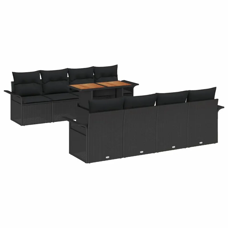 Sodo Sofų Rinkinys su pagalve 7 pcs Juoda poliratanas