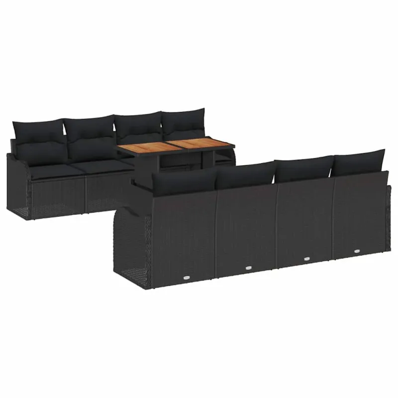 Sodo Sofų Rinkinys su pagalve 7 pcs Juoda
