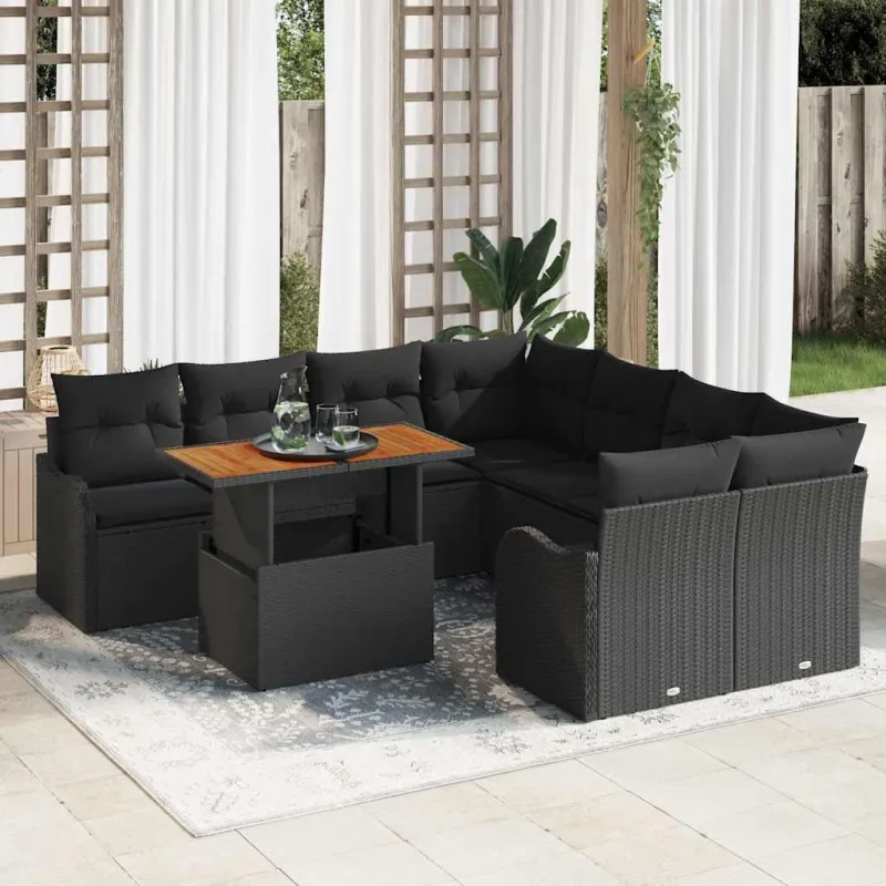 Sodo Sofų Rinkinys su pagalve 7 pcs Juoda