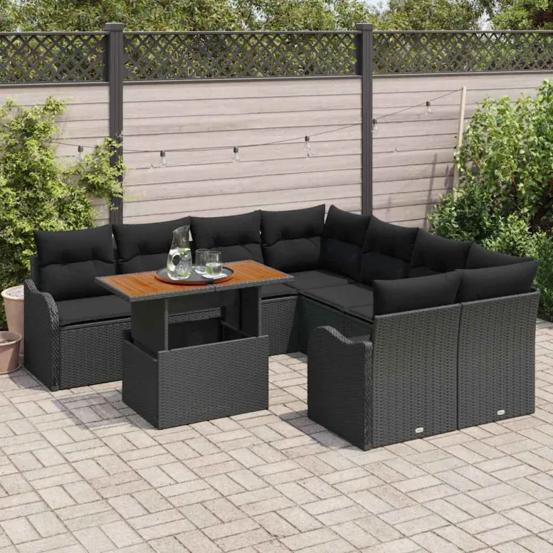 Sodo Sofų Rinkinys su pagalve 7 pcs Juoda