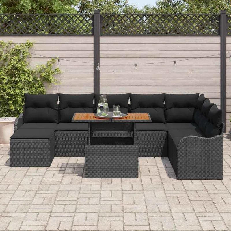 Sodo Sofų Rinkinys su pagalve 9 pcs Juoda