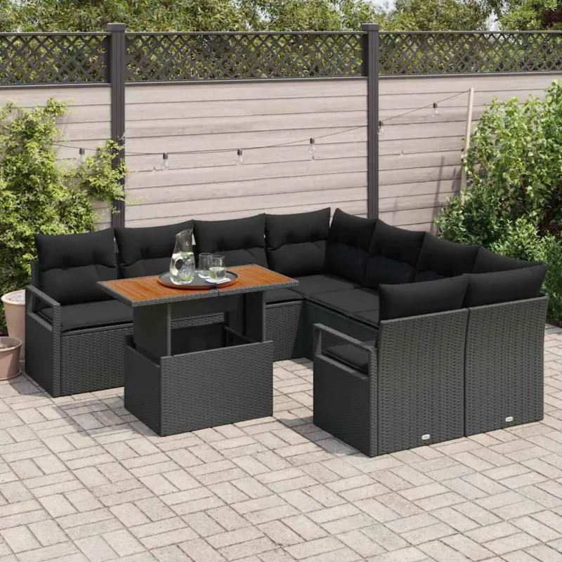 Sodo valgomojo komplektas su pagalve 9 pcs Juoda ir Ruda