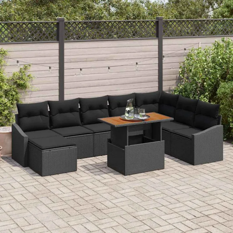 Sodo valgomojo komplektas su pagalve 9 pcs Juoda ir Ruda