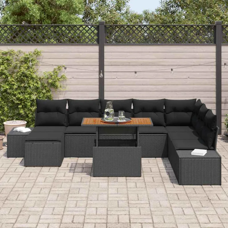 Sodo valgomojo komplektas su pagalve 9 pcs Juoda ir Ruda
