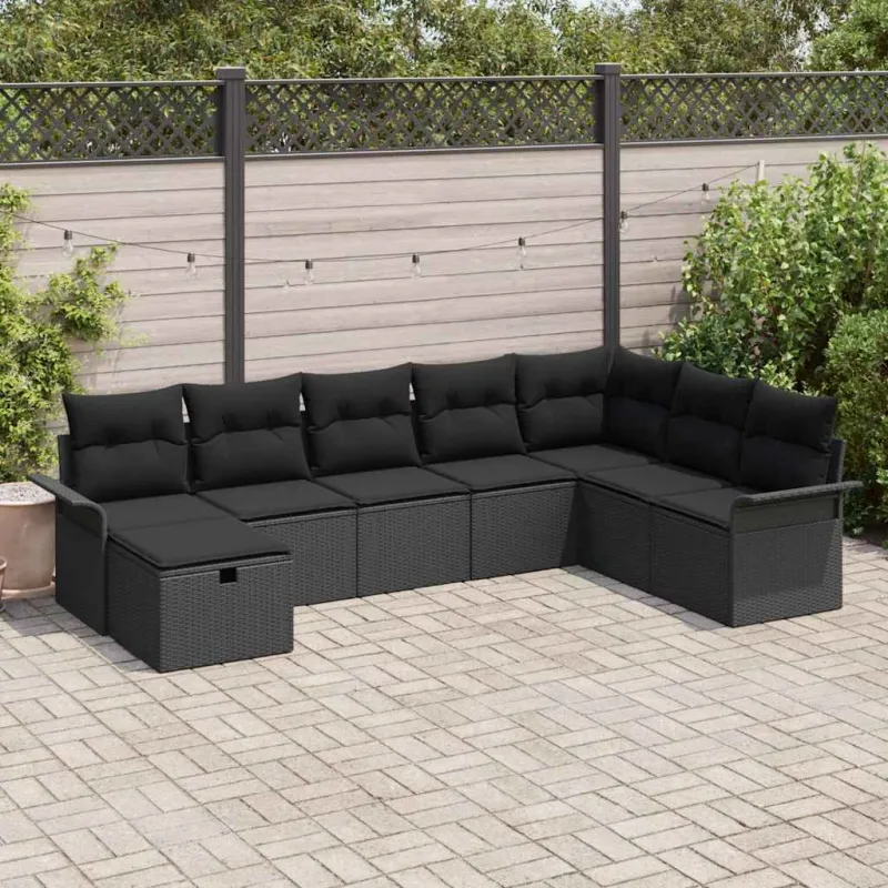 Sodo Sofų Rinkinys su pagalve 8 pcs Juoda poliratanas