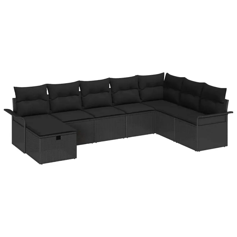 Sodo Sofų Rinkinys su pagalve 8 pcs Juoda poliratanas