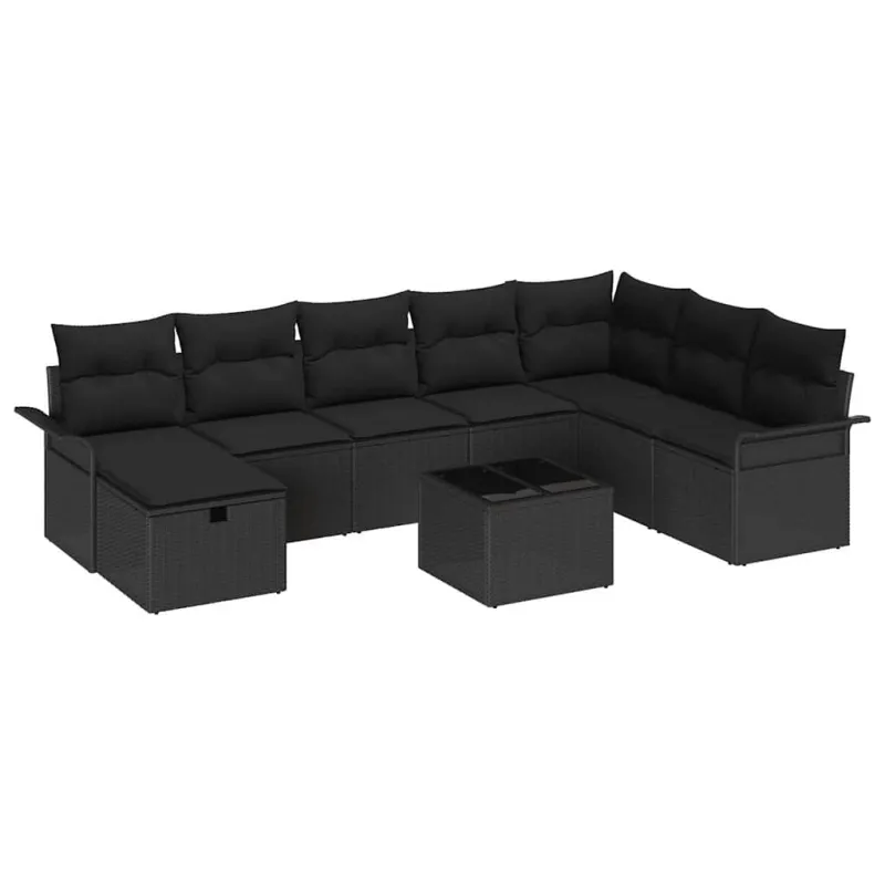 Sodo Sofų Rinkinys su pagalve 9 pcs Juoda poliratanas