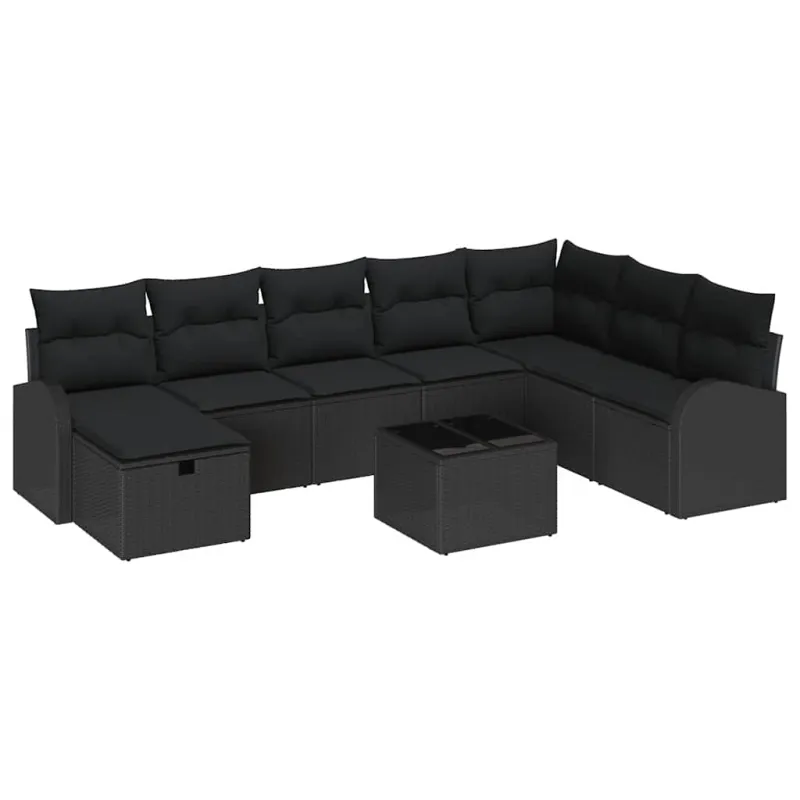 Sofos komplektas su pagalve su saugykla Juoda poliratanas