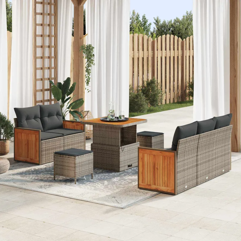 Sodo Sofų Rinkinys su pagalve 8 pcs Pilka
