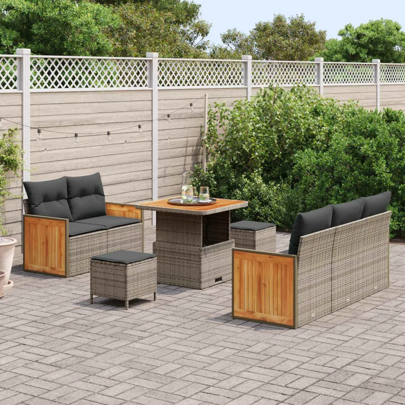 Sodo Sofų Rinkinys su pagalve 8 pcs Pilka