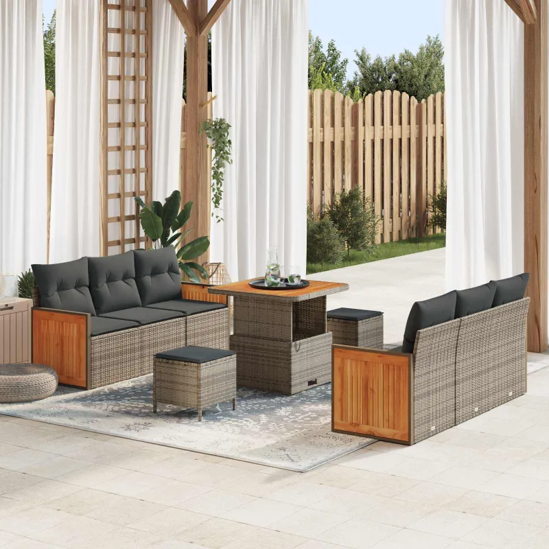 Sodo Sofų Rinkinys su pagalve 9 pcs Pilka