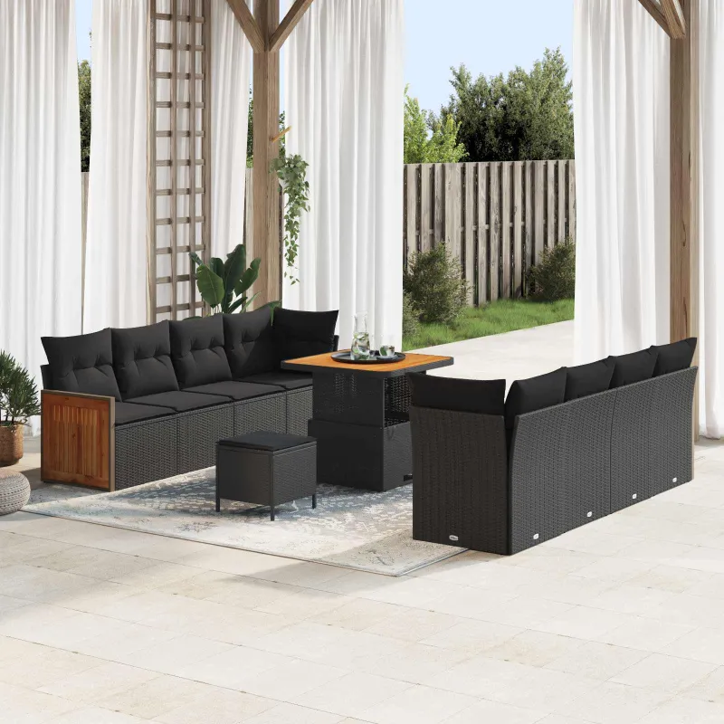 Sodo Sofų Rinkinys su pagalve 11 pcs Juoda