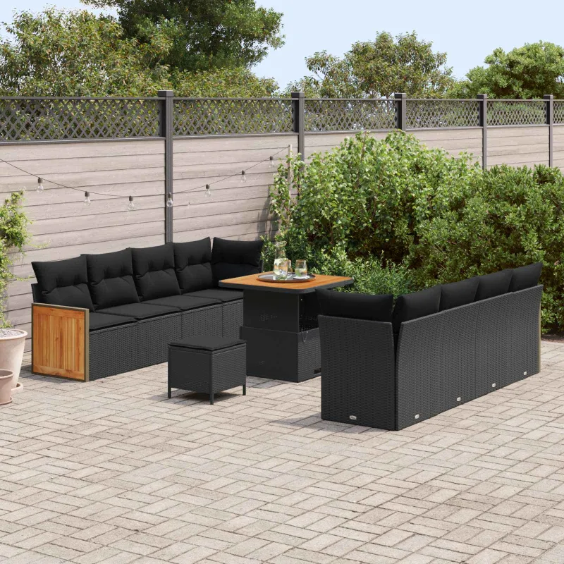 Sodo Sofų Rinkinys su pagalve 11 pcs Juoda