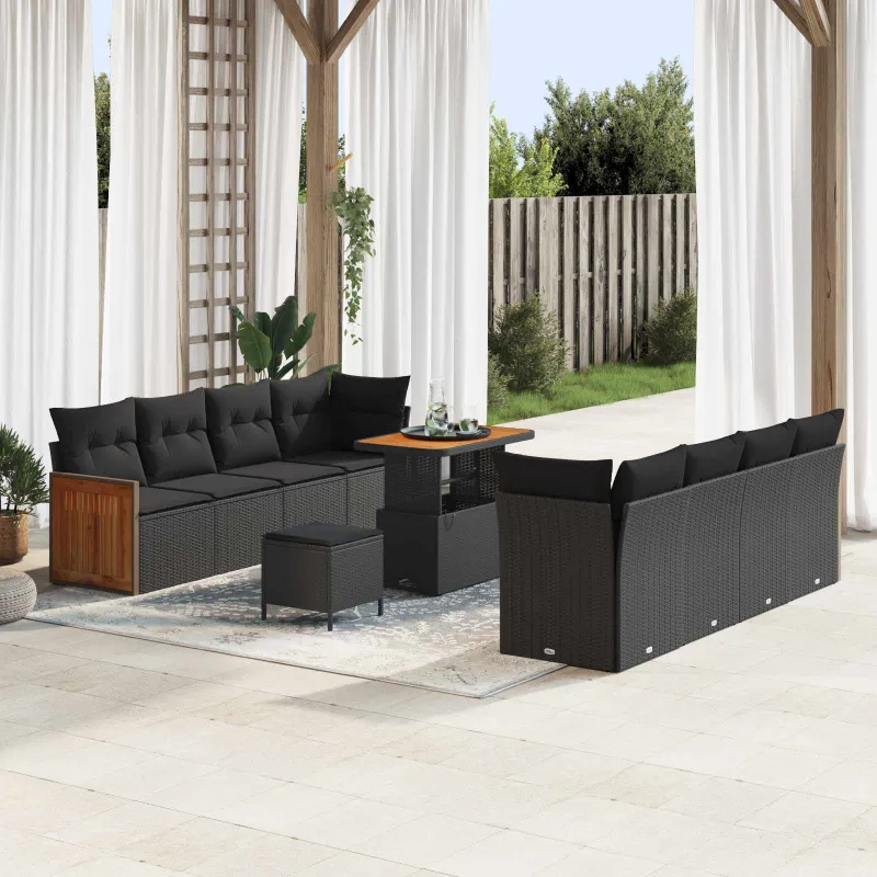 Sodo Sofų Rinkinys su pagalve 11 pcs Juoda