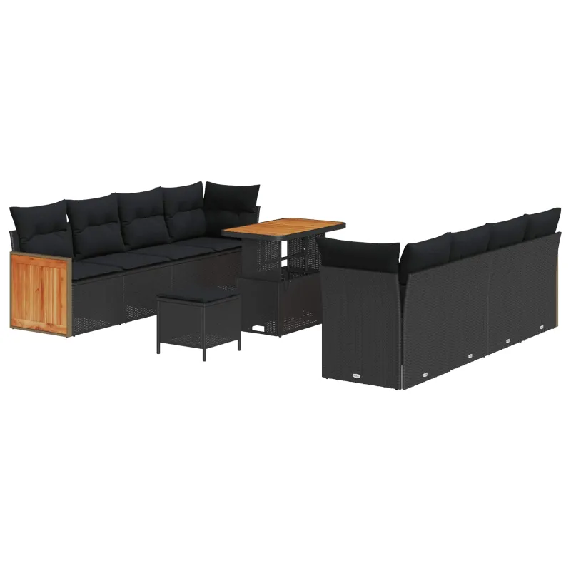 Sodo Sofų Rinkinys su pagalve 11 pcs Juoda