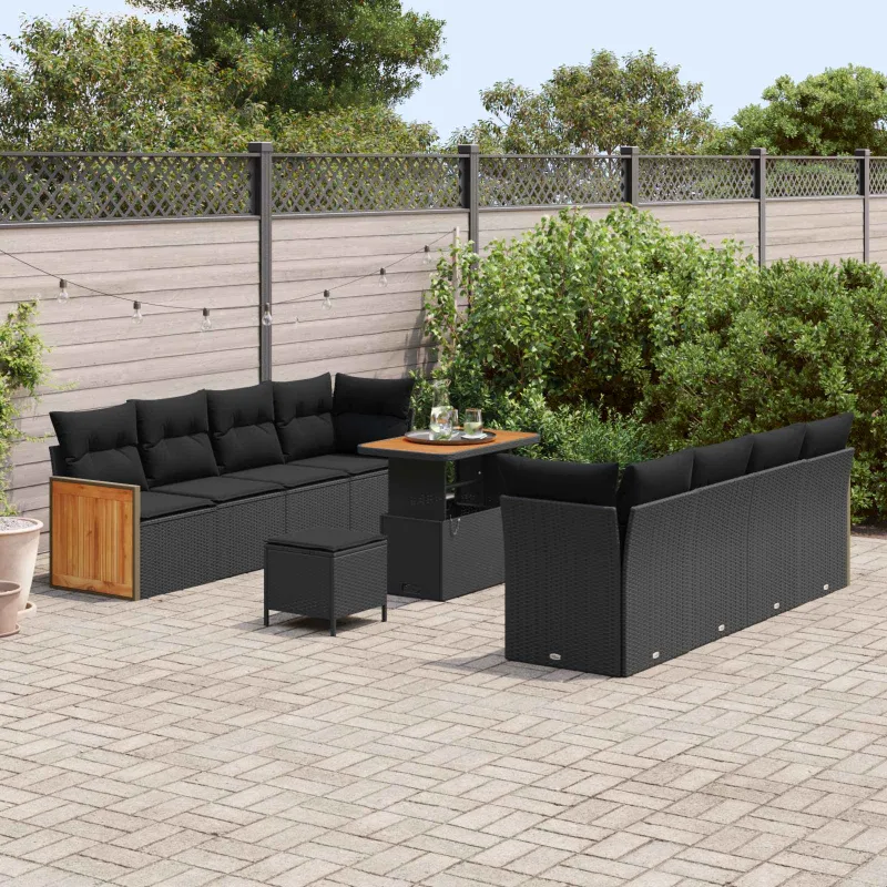 Sodo Sofų Rinkinys su pagalve 11 pcs Juoda