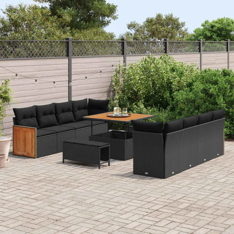 Sodo Sofų Rinkinys su pagalve 11 pcs Juoda