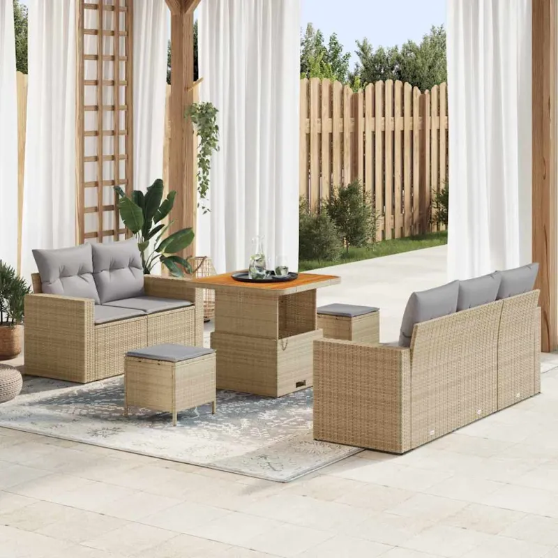 Sodo Sofų Rinkinys 8 pcs smėlio ir šviesiai pilkos spalvos