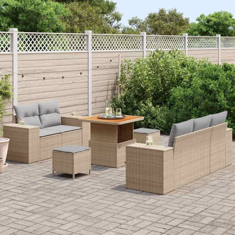 Sodo Sofų Rinkinys 8 pcs Bežinė ir šviesiai pilka Poli ratanas