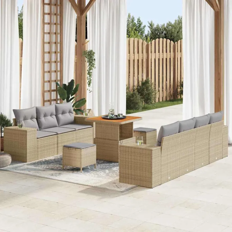 Sodo Sofų Rinkinys 10 pcs Bežinė ir šviesiai pilka Poli ratanas