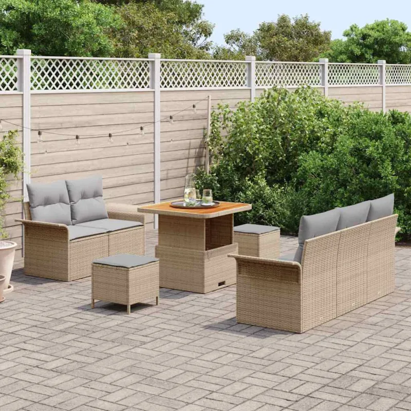 Sodo Sofų Rinkinys su pagalve 8 pcs Bežinė ir šviesiai pilka
