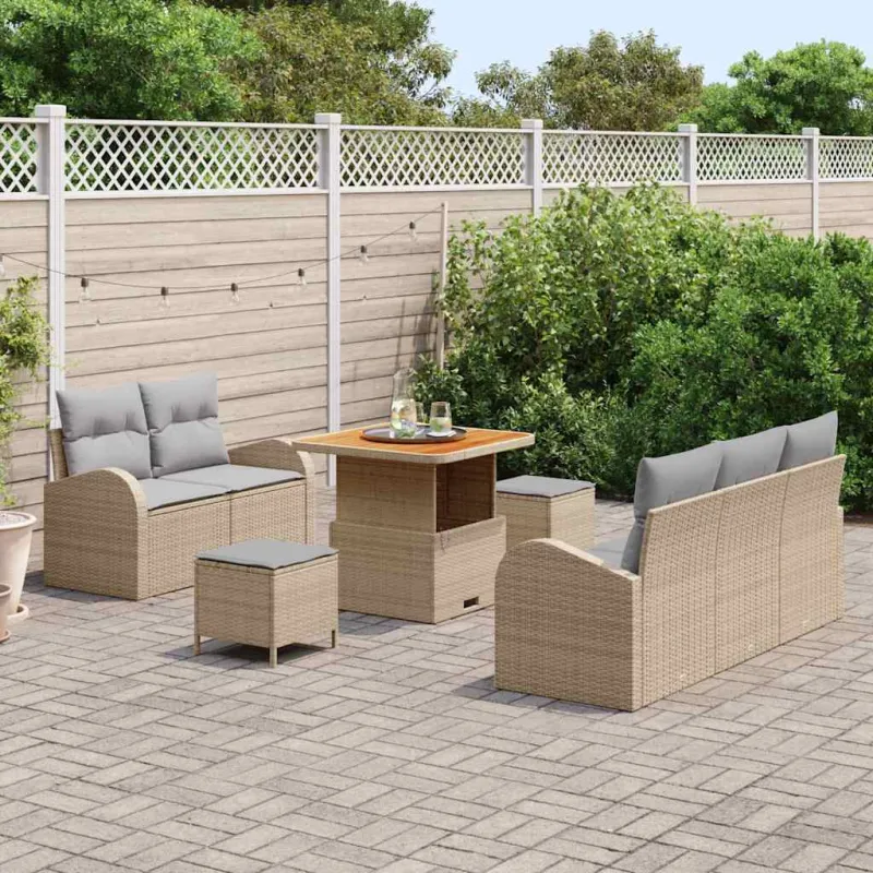 Sodo Sofų Rinkinys su pagalve 8 pcs Bežinė ir šviesiai pilka