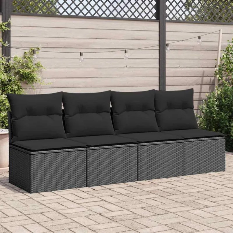 Sodo sofa su pagalvėlėmis, 4 sėdimos vietos, juodas, polirotangas