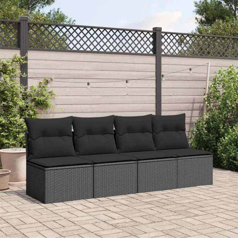 Sodo sofa su pagalvėlėmis, 4 sėdimos vietos, juodas, polirotangas