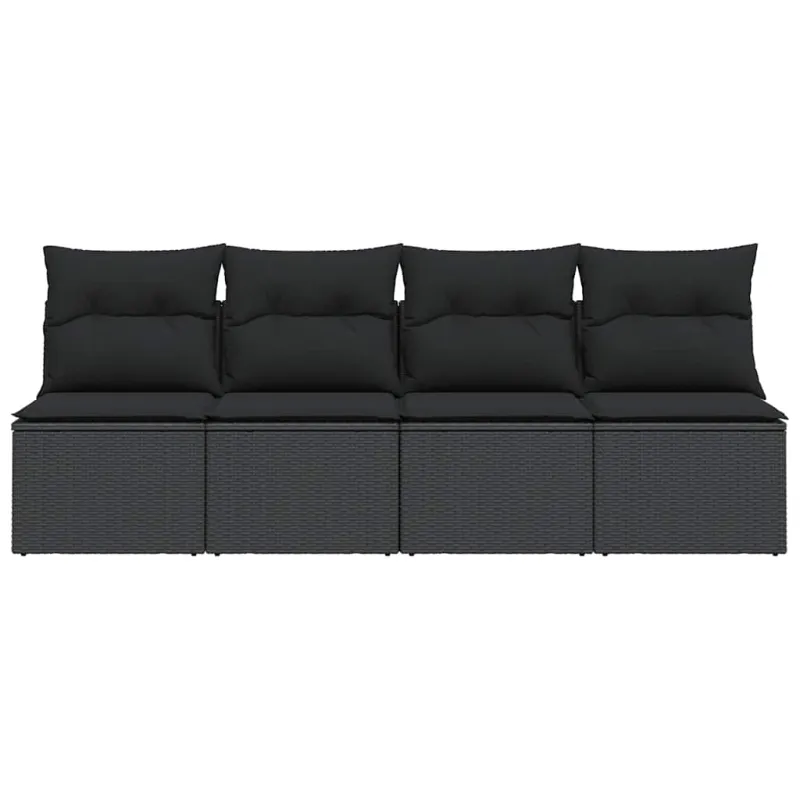 Sodo sofa su pagalvėlėmis, 4 sėdimos vietos, juodas, polirotangas