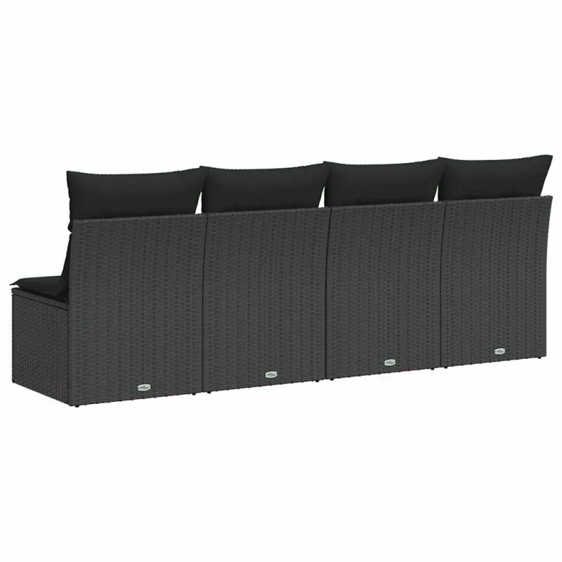 Sodo sofa su pagalvėlėmis, 4 sėdimos vietos, juodas, polirotangas