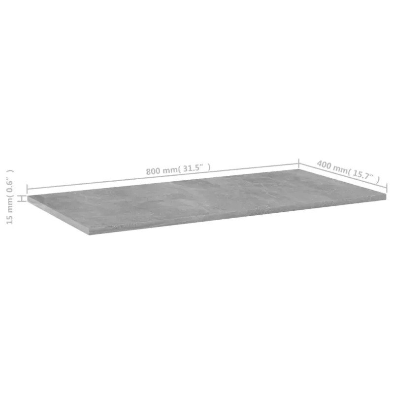 Knygų lentynos plokštės, 4vnt., betono pilkos, 80x40x1,5cm, MDP