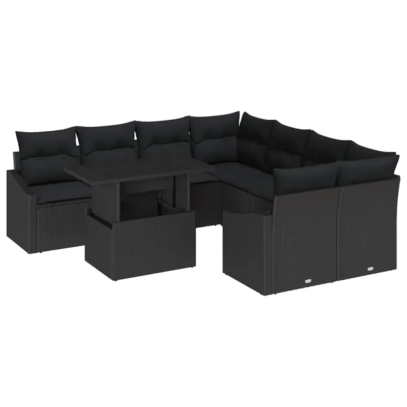 Sodo Sofų Rinkinys su pagalve 9 pcs Juoda poliratanas