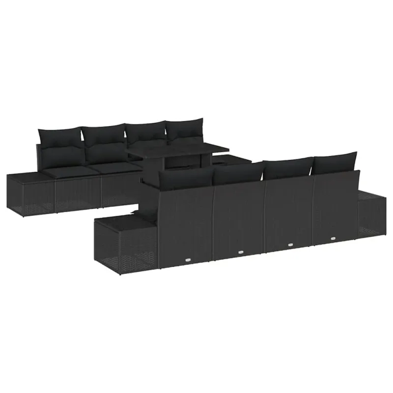 Sodo Sofų Rinkinys su pagalve 9 pcs Juoda poliratanas