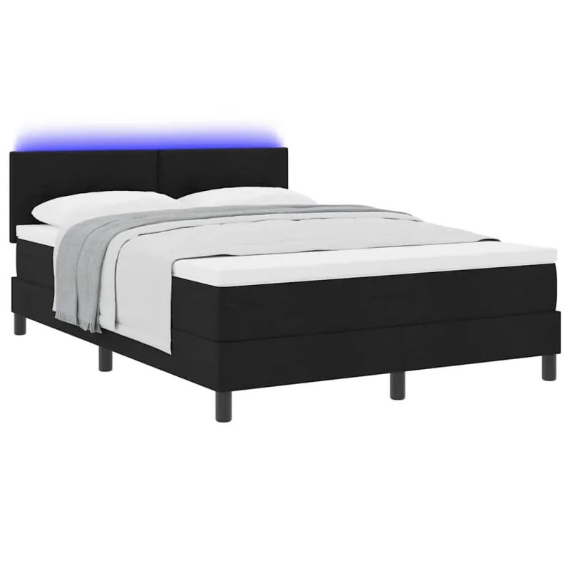 Kiemas lova su čiužiniu su LED Juoda 140 x 200 cm audinys