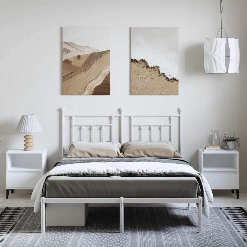 Metalinis lovos rėmas su galvūgaliu, baltos spalvos, 150x200cm