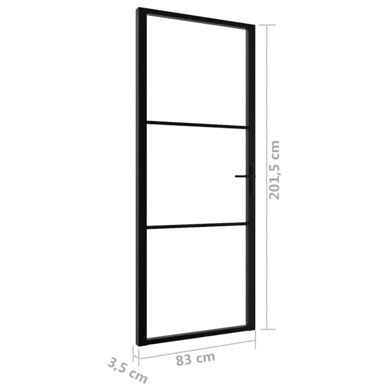 Vidaus durys, juodos, 83x201,5cm, ESG stiklas ir aliuminis