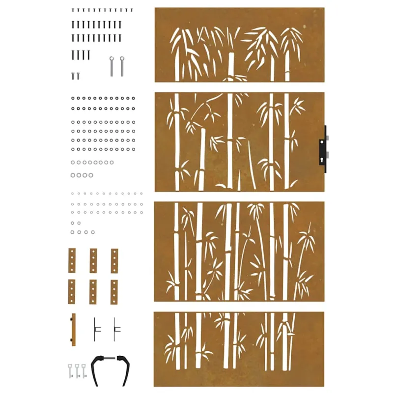 Sodo vartai, 85x200 cm, Corten plienas, bambuko dizainas