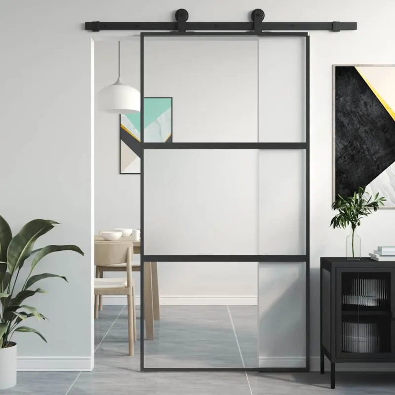 Stumdomos durys, juodos, 102,5x205cm, stiklas ir aliuminis