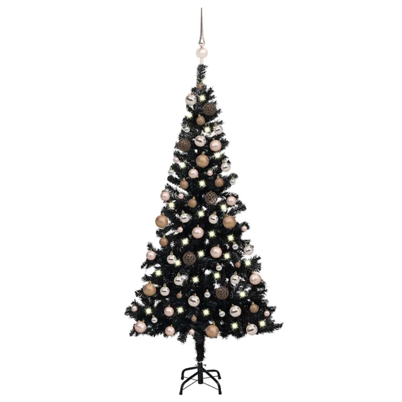 Dirbtinė Kalėdų eglutė su žaisliukais, juoda, 150cm, PVC