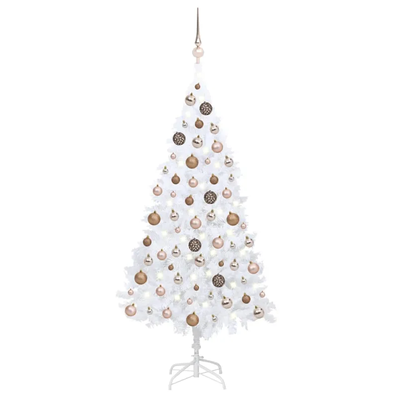 Dirbtinė Kalėdų eglutė su žaisliukais, balta, 150cm, PVC