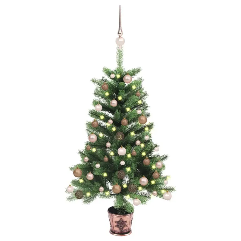 Dirbtinė apšviesta Kalėdų eglutė su žaisliukais, žalia, 90cm