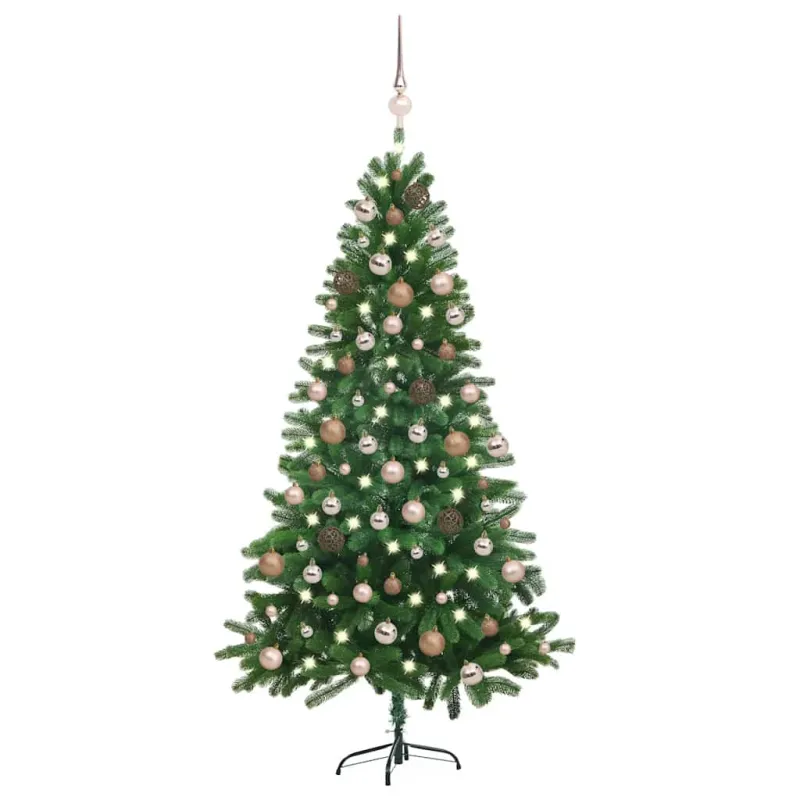 Dirbtinė apšviesta Kalėdų eglutė su žaisliukais, žalia, 150cm