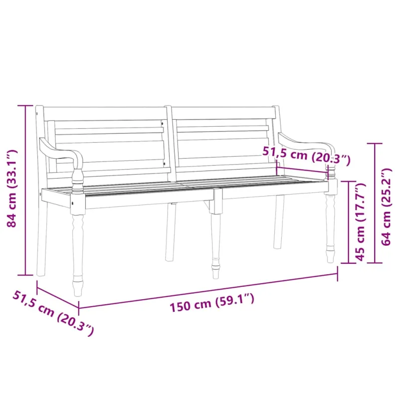 Batavia suoliukas su smėlio spalvos pagalvėle, 150cm, tikmedis