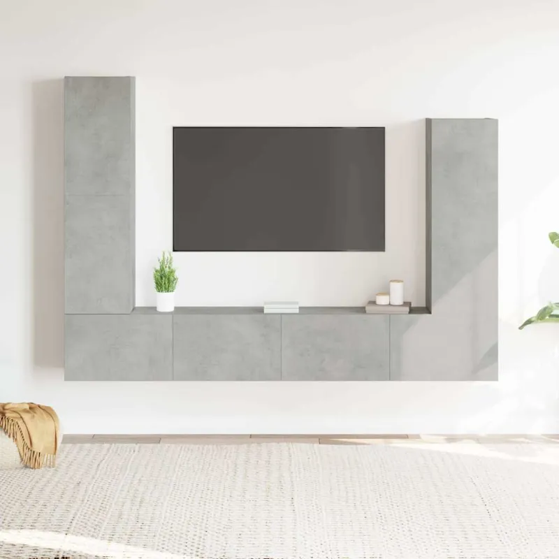 TV spintelių komplektas, 4 dalių, betono pilkas, mediena